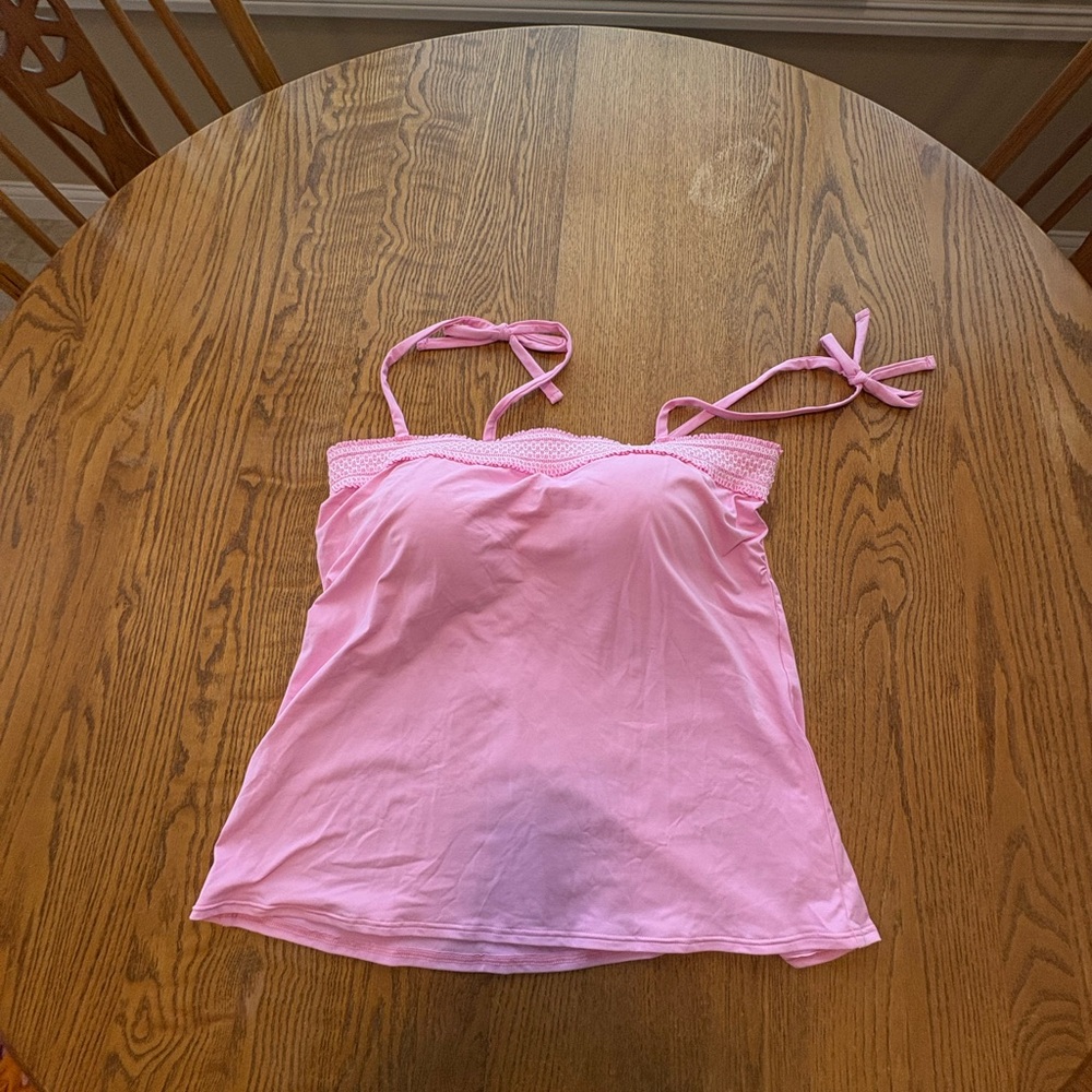 Draper James x Lands End Tankini Swimsuit Top Womens Pink Smocked Tie NWT 16